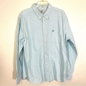 Madda Fella Blue White Striped Button Down Oxford Shirt Heavy Cotton Size XL